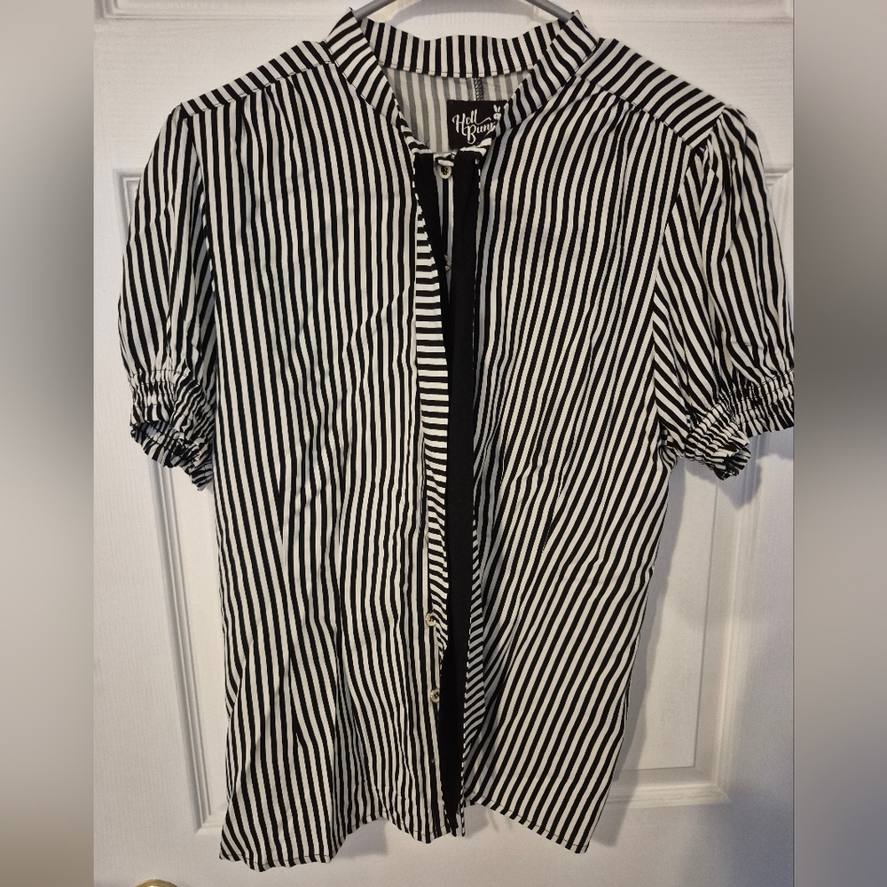 Hell Bunny Monochrome Striped Top Size L